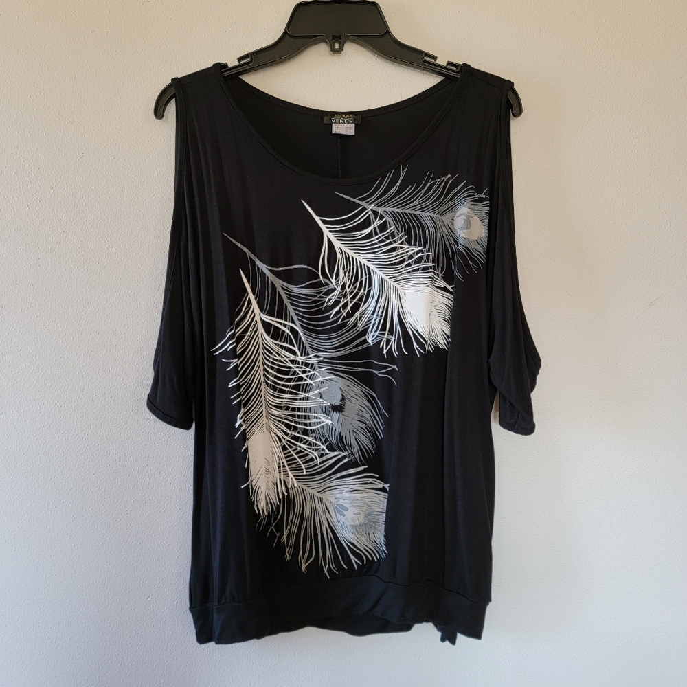 Lascana for Venus Feather Cold-Shoulder Tee - Size Medium